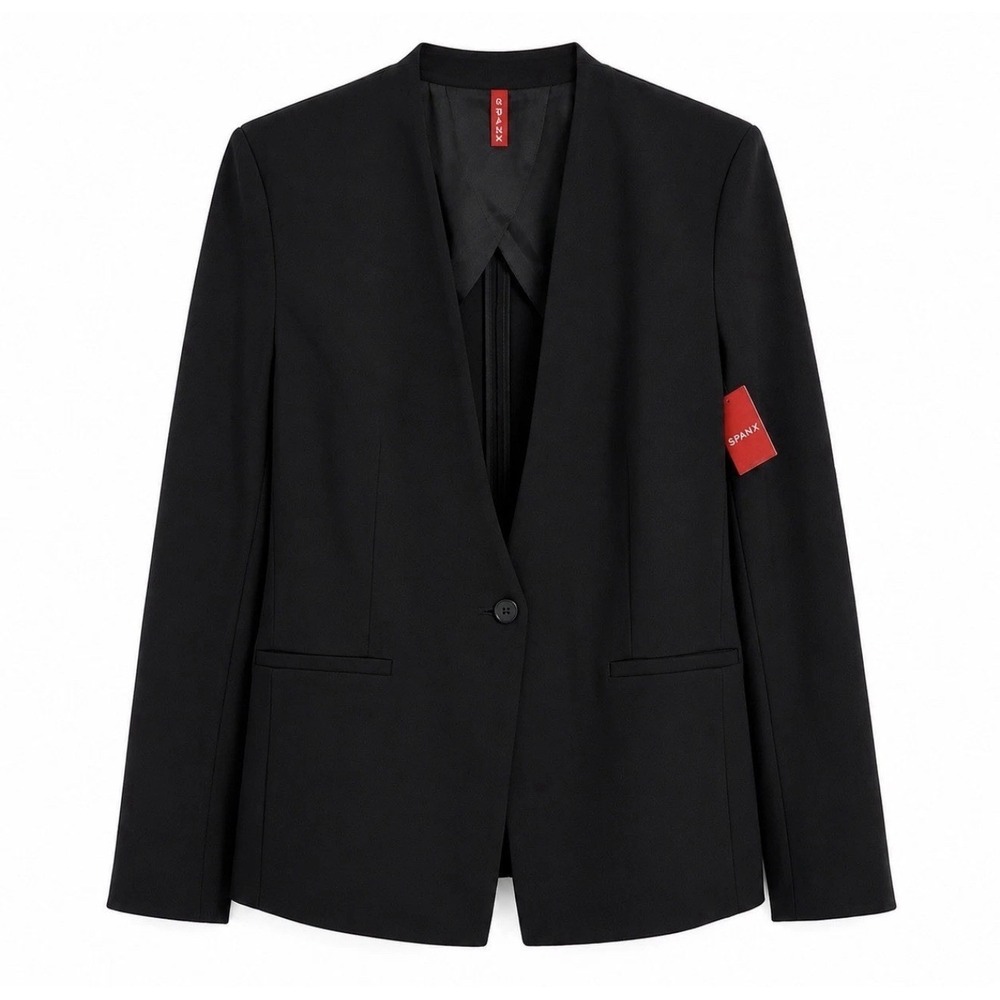NWT Spanx Perfect Collarless Blazer Women's Medium Black Open Front 20384R